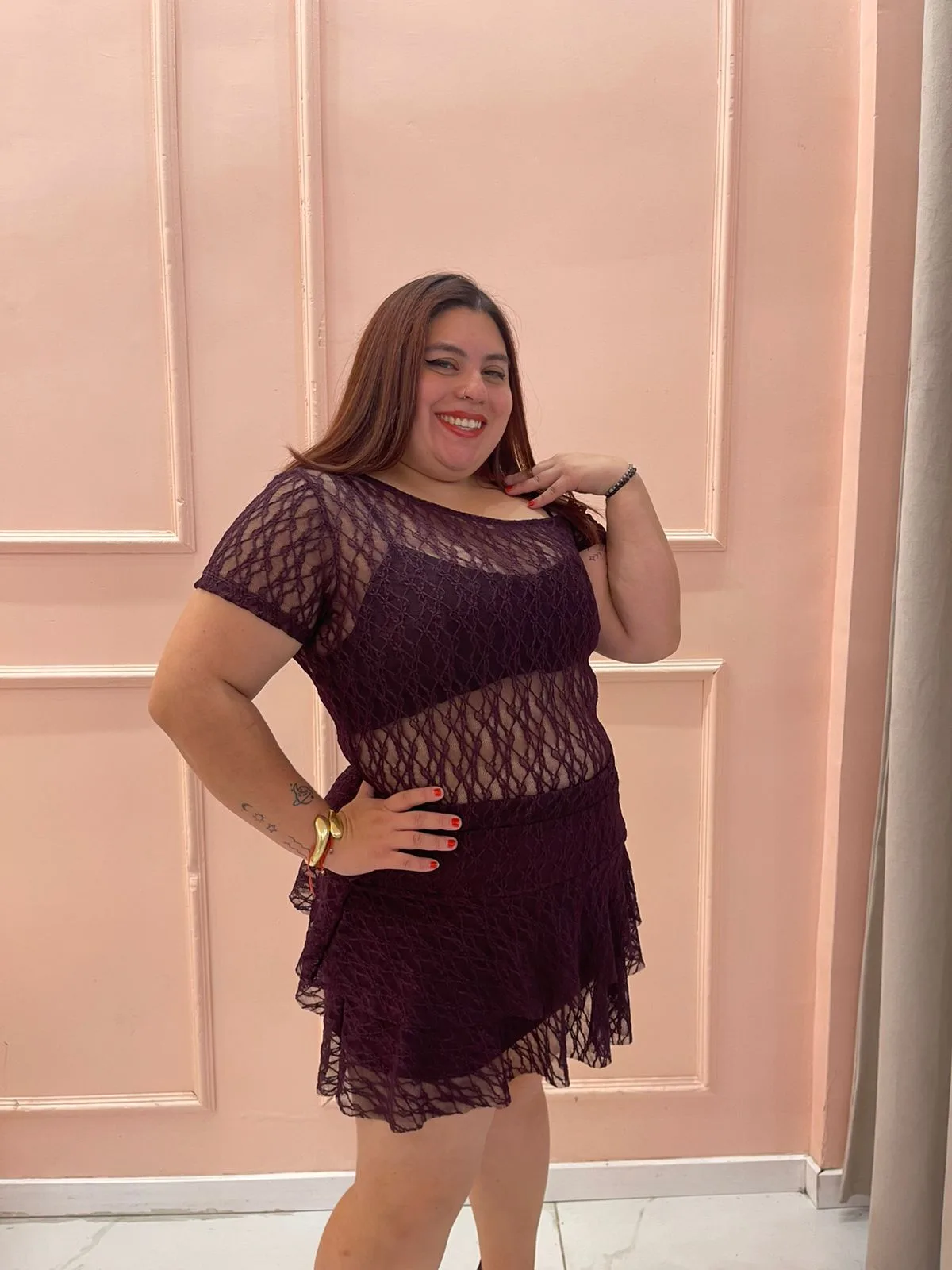 POLLERA ENCAJE CON VOLADOS